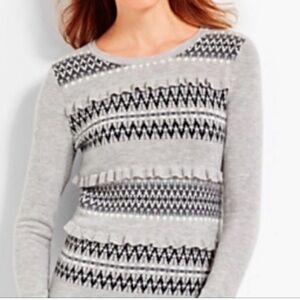Talbots Sweater Size Medium Nordic Fair Isle Ruffle Lambswool Gray